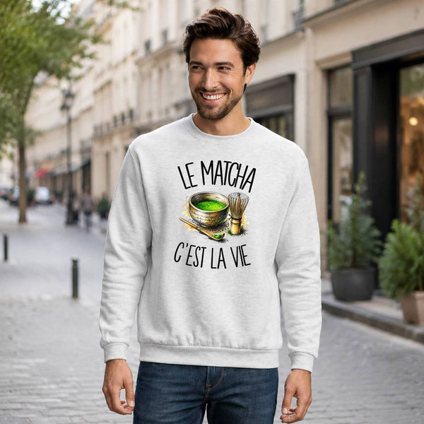 Sweat Gris Chiné Le matcha c'est la vie