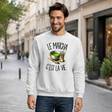 Sweat Gris Chiné Le matcha c'est la vie