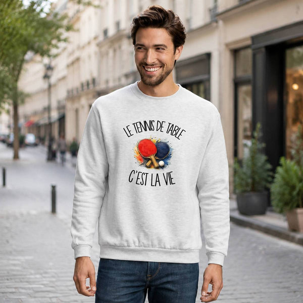 Sweat Gris Chiné Le tennis de table c'est la vie