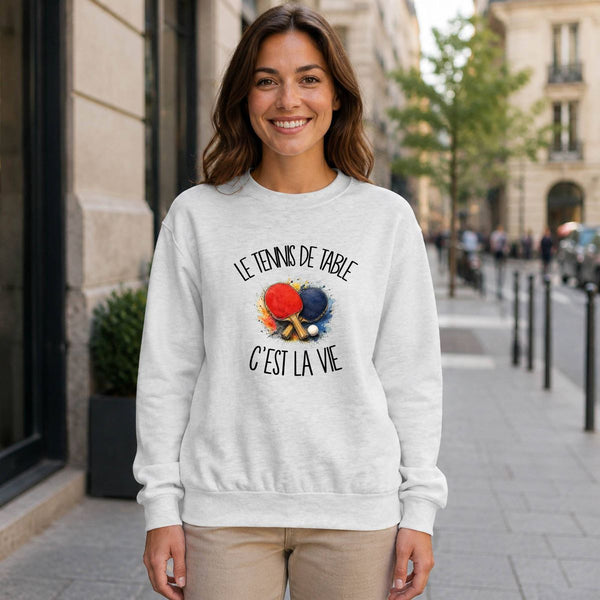 Sweat Gris Chiné Le tennis de table c'est la vie