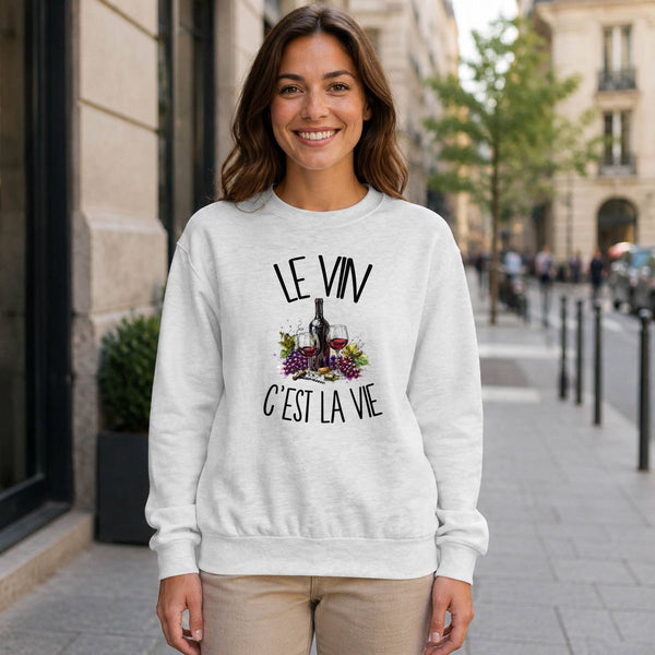 Sweat Gris Chiné Le vin c'est la vie