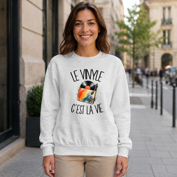 Sweat Gris Chiné Le vinyle c'est la vie
