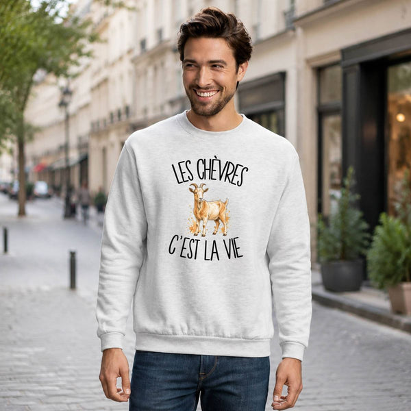 Sweat Gris Chiné Les chèvres c'est la vie