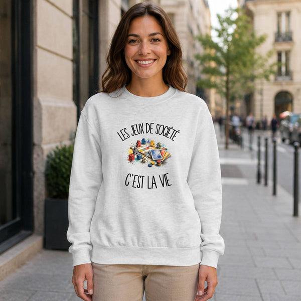 Sweat Gris Chiné Les jeux de société c'est la vie