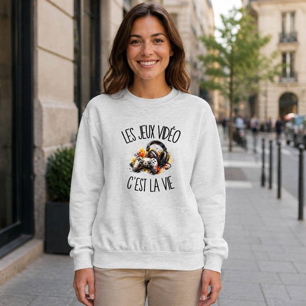 Sweat Gris Chiné Les jeux vidéo c'est la vie
