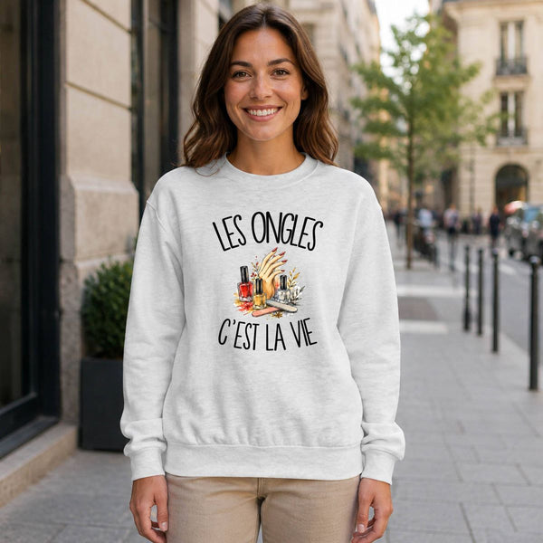 Sweat Gris Chiné Les ongles c'est la vie