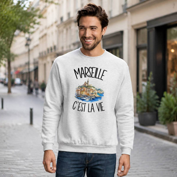 Sweat Gris Chiné Marseille c'est la vie