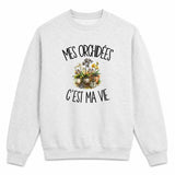 Sweat Gris Chiné Mes orchidées c'est ma vie