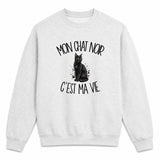 Sweat Gris Chiné Mon chat noir c'est ma vie
