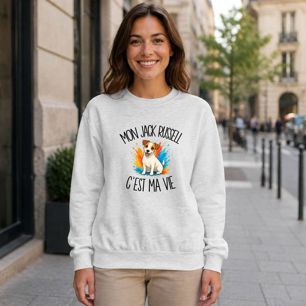 Sweat Gris Chiné Mon Jack Russell c'est ma vie