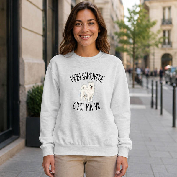 Sweat Gris Chiné Mon Samoyède c'est ma vie
