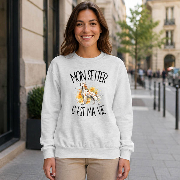 Sweat Gris Chiné Mon Setter c'est ma vie