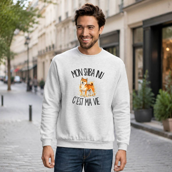 Sweat Gris Chiné Mon Shiba Inu c'est ma vie