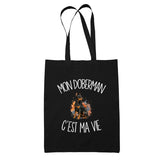 Tote Bag Noir Mon Doberman c'est ma vie
