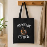 Tote Bag Noir Mon Doberman c'est ma vie