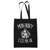 Tote Bag Noir Mon Husky c'est ma vie