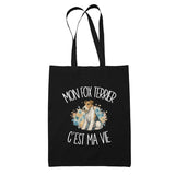 Tote Bag Noir Mon Fox Terrier c'est ma vie