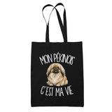 Tote Bag Noir Mon Pékinois c'est ma vie