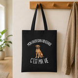 Tote Bag Noir Mon Rhodesian Ridgeback c'est ma vie