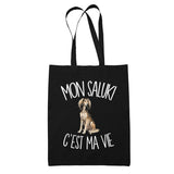 Tote Bag Noir Mon Saluki c'est ma vie