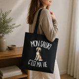 Tote Bag Noir Mon Saluki c'est ma vie