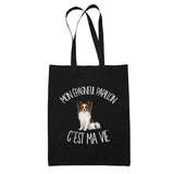 Tote Bag Noir Mon Épagneul Papillon c'est ma vie