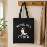 Tote Bag Noir Mon Épagneul Papillon c'est ma vie