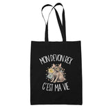 Tote Bag Noir Mon Devon Rex c'est ma vie