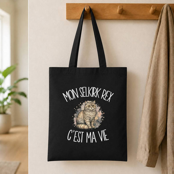 Tote Bag Noir Mon Selkirk Rex c'est ma vie
