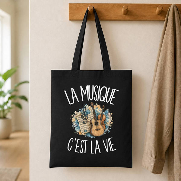 Tote Bag Noir La musique c'est la vie