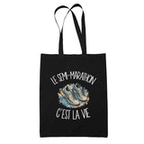 Tote Bag Noir Le semi-marathon c'est la vie