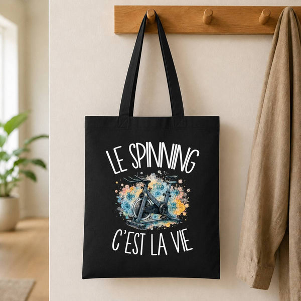 Tote Bag Noir Le spinning c'est la vie