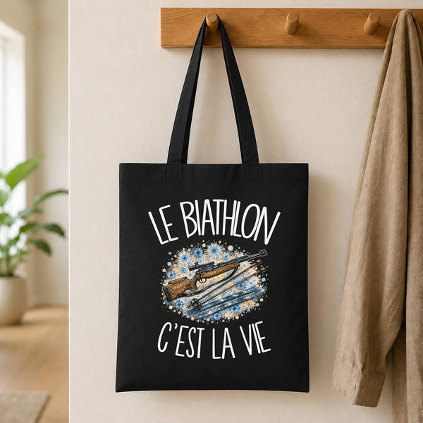 Tote Bag Noir Le biathlon c'est la vie