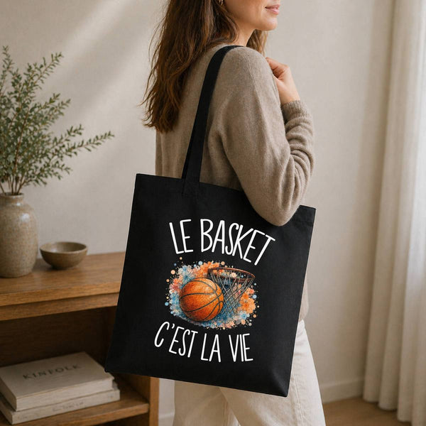 Tote Bag Noir Le basket c'est la vie
