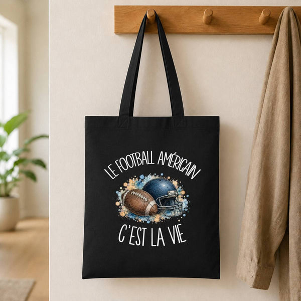 Tote Bag Noir Le football américain c'est la vie