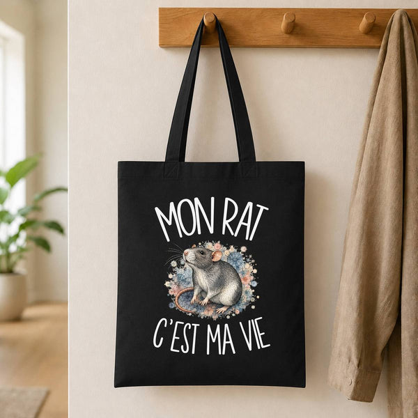 Tote Bag Noir Mon rat c'est ma vie