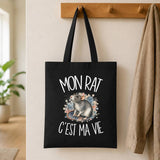 Tote Bag Noir Mon rat c'est ma vie