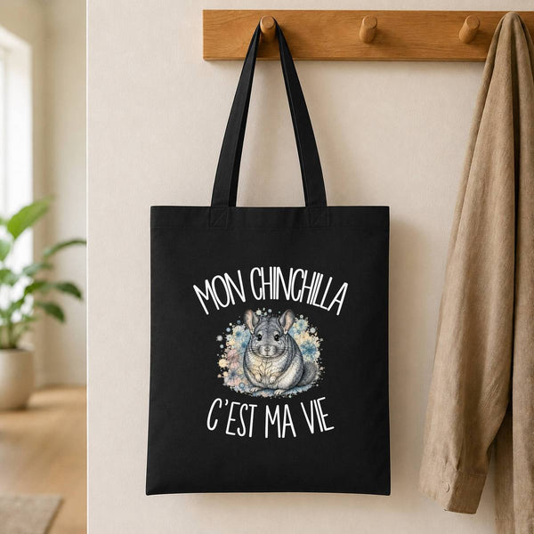 Tote Bag Noir Mon chinchilla c'est ma vie