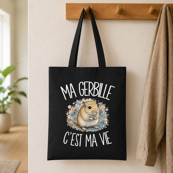 Tote Bag Noir Ma gerbille c'est ma vie