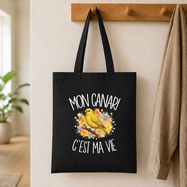 Tote Bag Noir Mon canari c'est ma vie