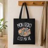 Tote Bag Noir Mon gecko c'est ma vie