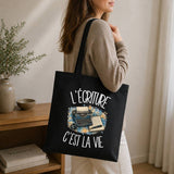 Tote Bag Noir L'écriture c'est la vie
