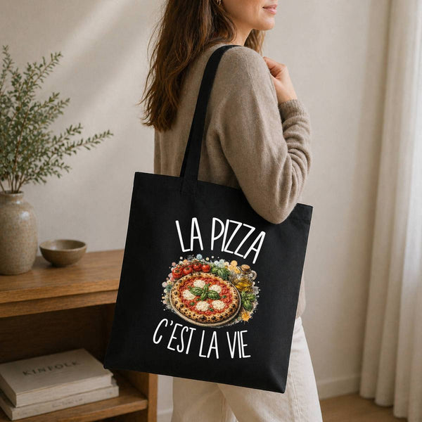 Tote Bag Noir La pizza c'est la vie