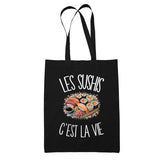 Tote Bag Noir Les sushis c'est la vie