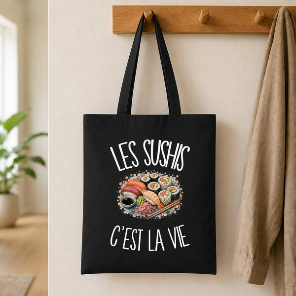 Tote Bag Noir Les sushis c'est la vie