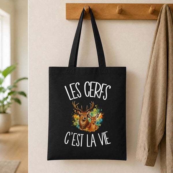 Tote Bag Noir Les cerfs c'est la vie