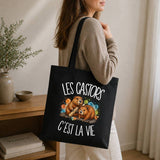 Tote Bag Noir Les castors c'est la vie