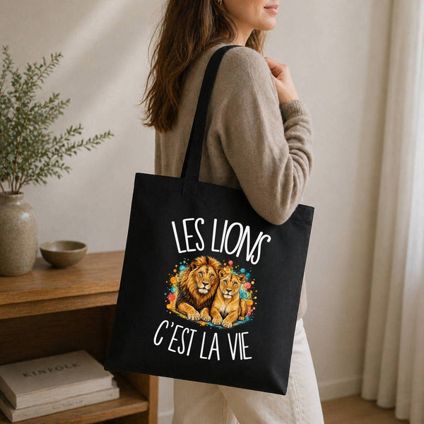 Tote Bag Noir Les lions c'est la vie