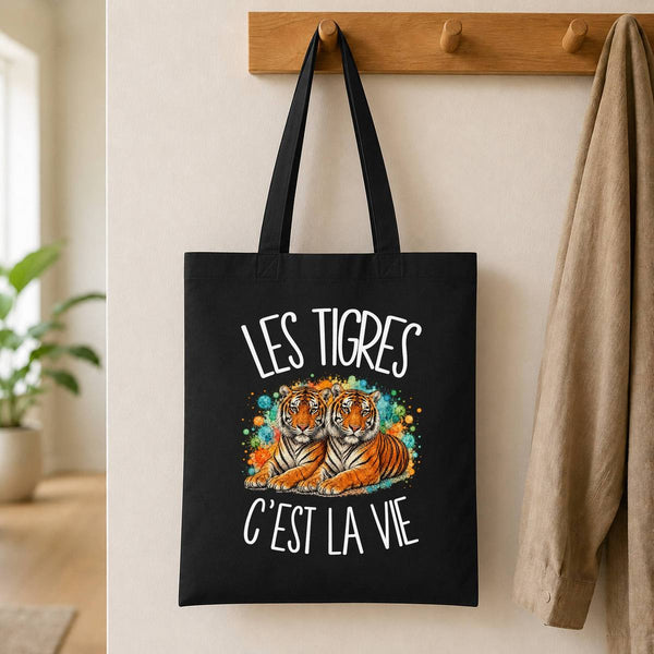 Tote Bag Noir Les tigres c'est la vie