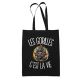 Tote Bag Noir Les gorilles c'est la vie